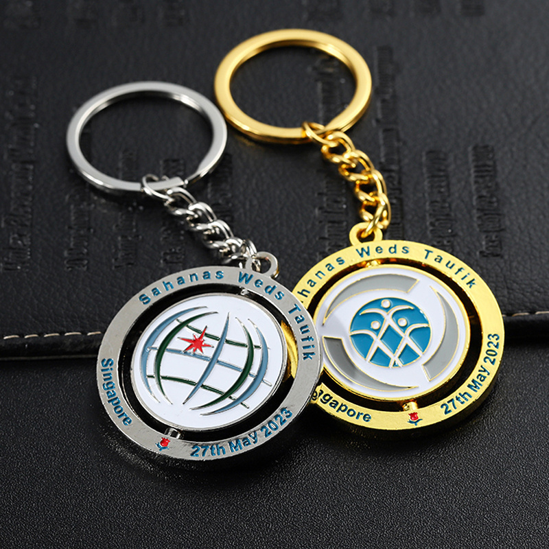 Free Art Promotional Custom Key Chain Keyring Gift Souvenir Blank Round Enamel 360 Degrees Spinning Rotating Keychain