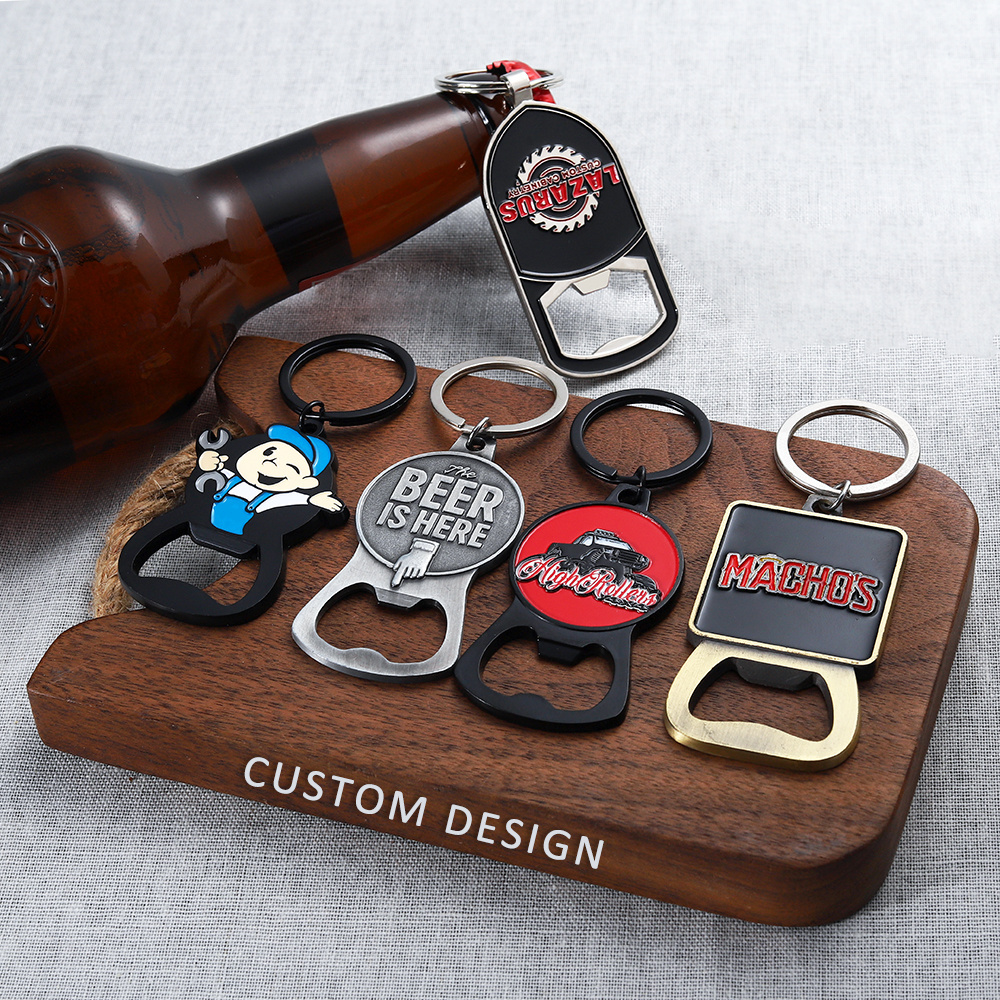 Factory Zinc Alloy Key Rings Keyholder Custom Logo Metal Beer Bottle Opener Key Chain 3D Enamel Metal Bottle Opener Keychain