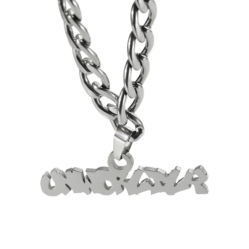 Cool Jewelry Custom 2D 3D Name Letter Logo Sliver Pendant Necklace Stainless Steel Man Necklace For Men With Cuban Link Chain