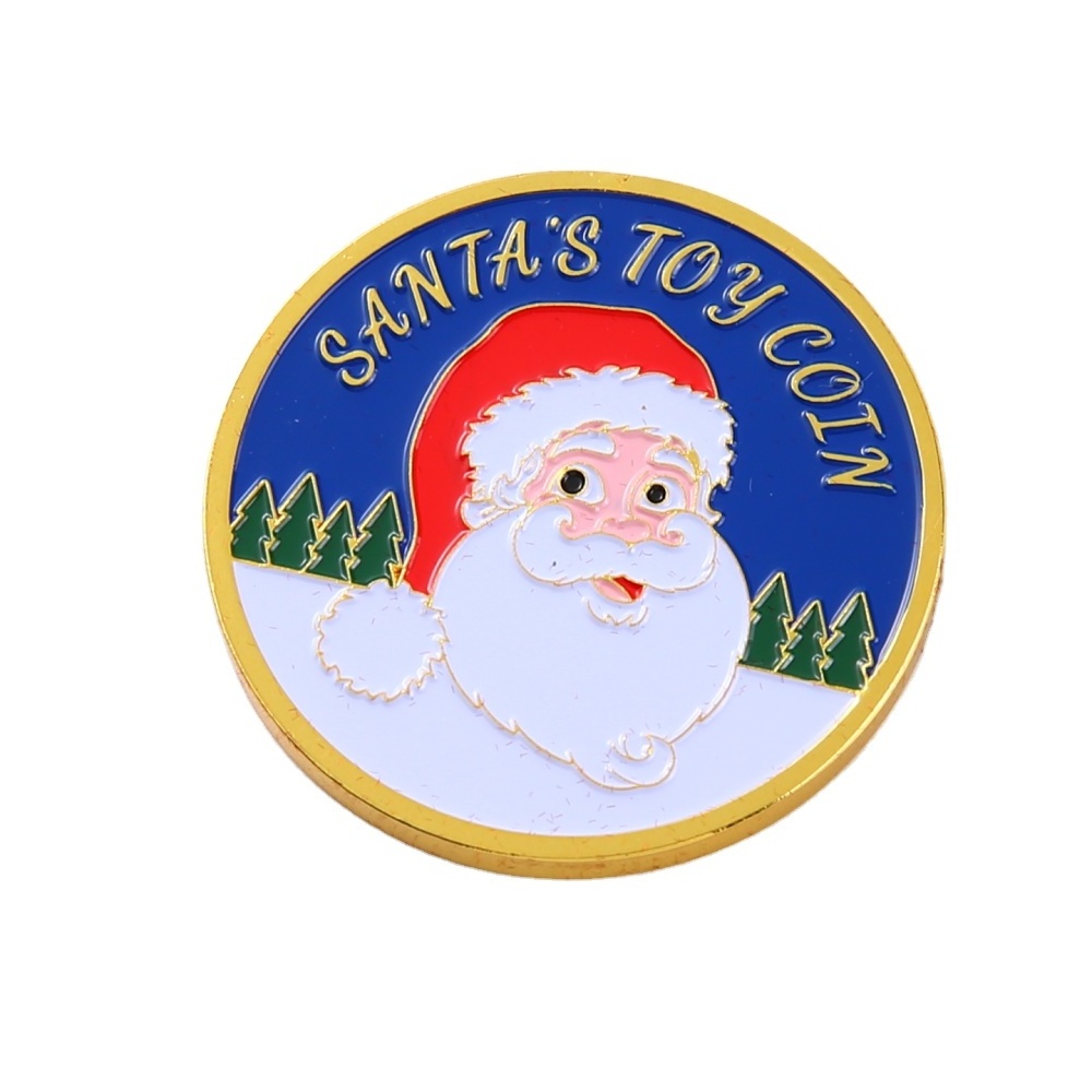 hot Holiday gifts high quality gold metal soft enamel Christmas Santa Claus souvenir soft enamel coins