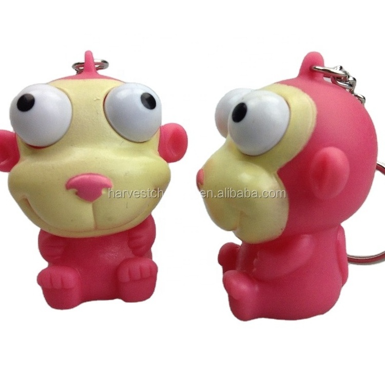 Monkey rubber 3D mini pvc keychain custom Soft vinyl promotion keychains cheap eyes pop keychains