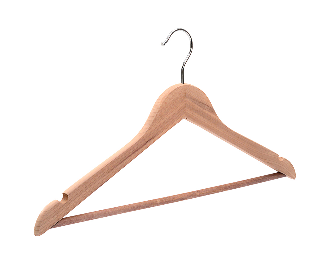 Cedar wood natural color top hanger with notch and bar