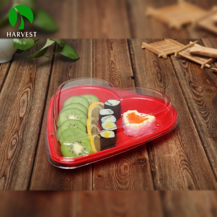 Wholesale Food Grade Disposable Plastic Takeaway Heart Shape Sushi Box