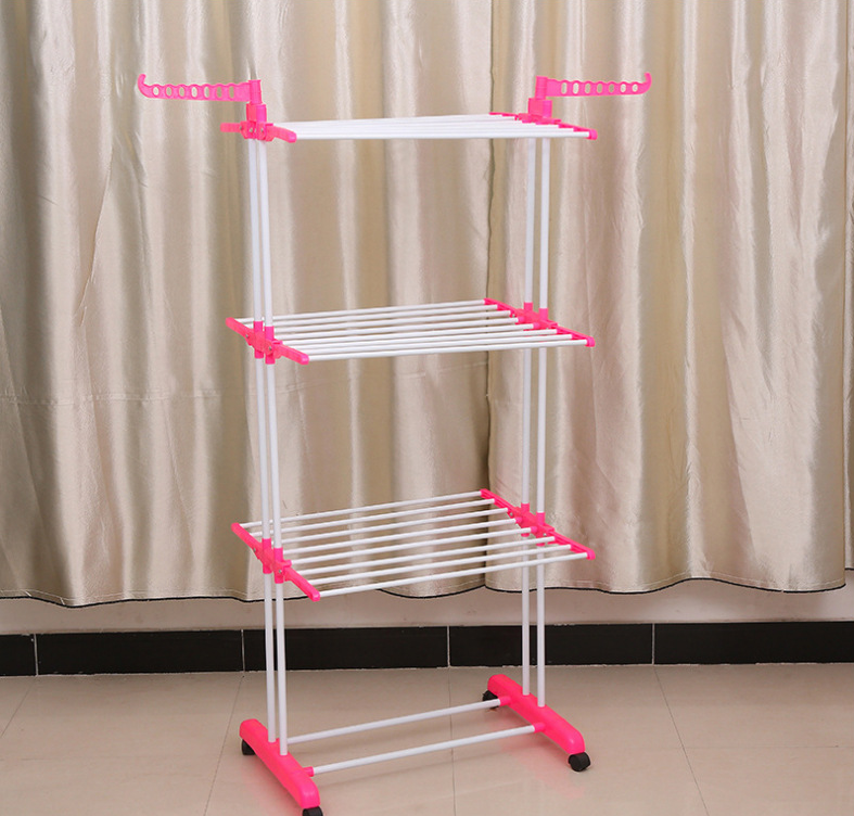 Multifunctional floor-to-ceiling three-layer towel rack drying rack indoor folding clothes drying rack