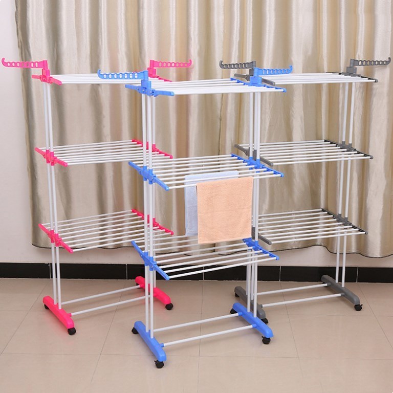 Multifunctional floor-to-ceiling three-layer towel rack drying rack indoor folding clothes drying rack