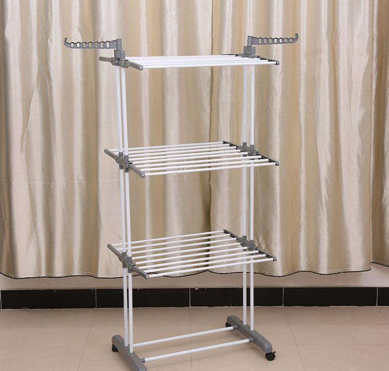 Multifunctional floor-to-ceiling three-layer towel rack drying rack indoor folding clothes drying rack