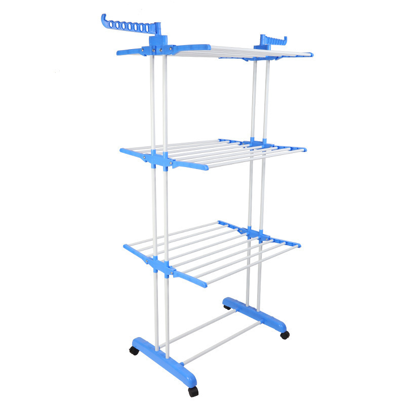 Multifunctional floor-to-ceiling three-layer towel rack drying rack indoor folding clothes drying rack