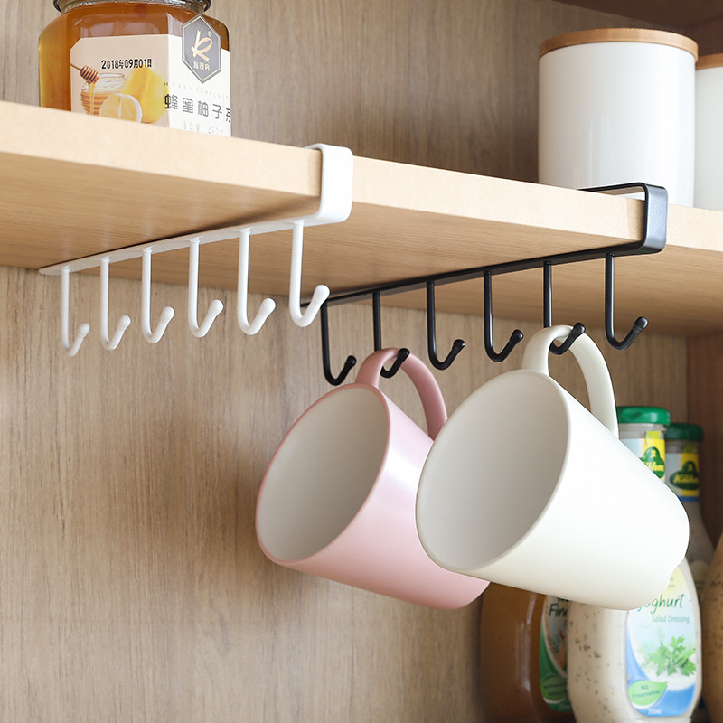 Wrought iron cabinet storage rack hooks wardrobe organizer kitchen seamless nail-free hook cupboard hook