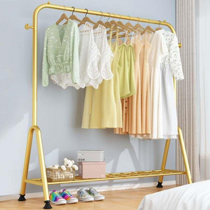 Single-bar coat rack floor-to-ceiling clothing store dressing room hanging clothes drying rack black gold rose gold