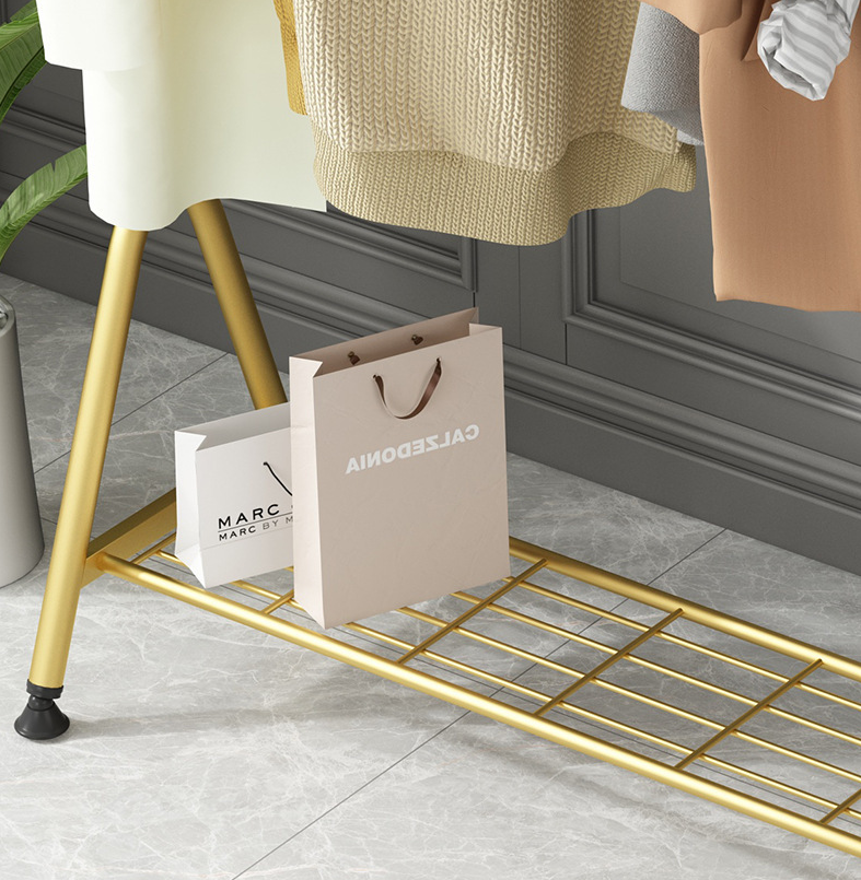 Single-bar coat rack floor-to-ceiling clothing store dressing room hanging clothes drying rack black gold rose gold