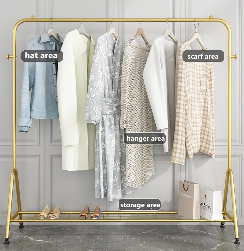 Single-bar coat rack floor-to-ceiling clothing store dressing room hanging clothes drying rack black gold rose gold