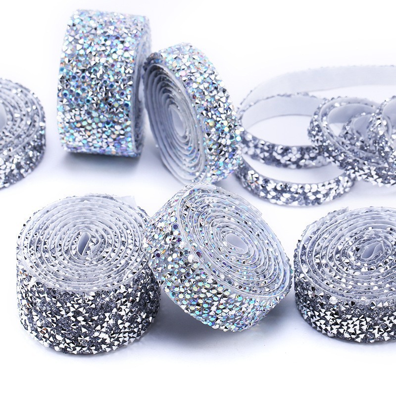 Resin Rhinestone Trim Wrap Gem Stickers Self-Adhesive Rhinestone Tape for Jeans Shirt DIY Decoration