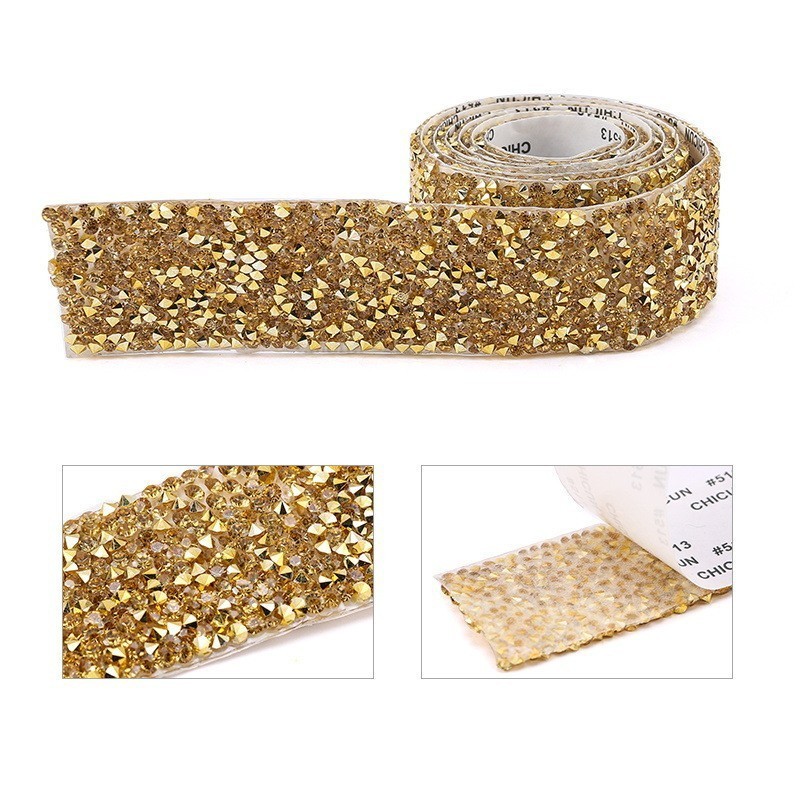 Resin Rhinestone Trim Wrap Gem Stickers Self-Adhesive Rhinestone Tape for Jeans Shirt DIY Decoration