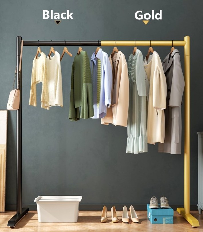 Simple style single pole coat rack floor clothing store dressing room hanging clothes drying rack black gold