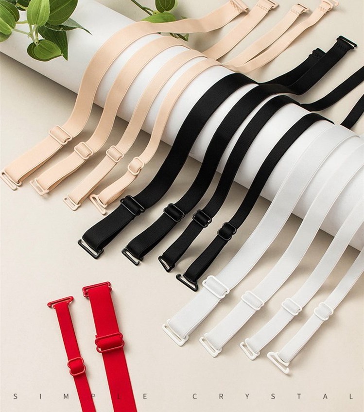 Wholesale 1cm 1.2cm 1.5cm 1.8cm  Nylon black white red skin color adjustable Nylon bra strap Shoulder elastic bra strap