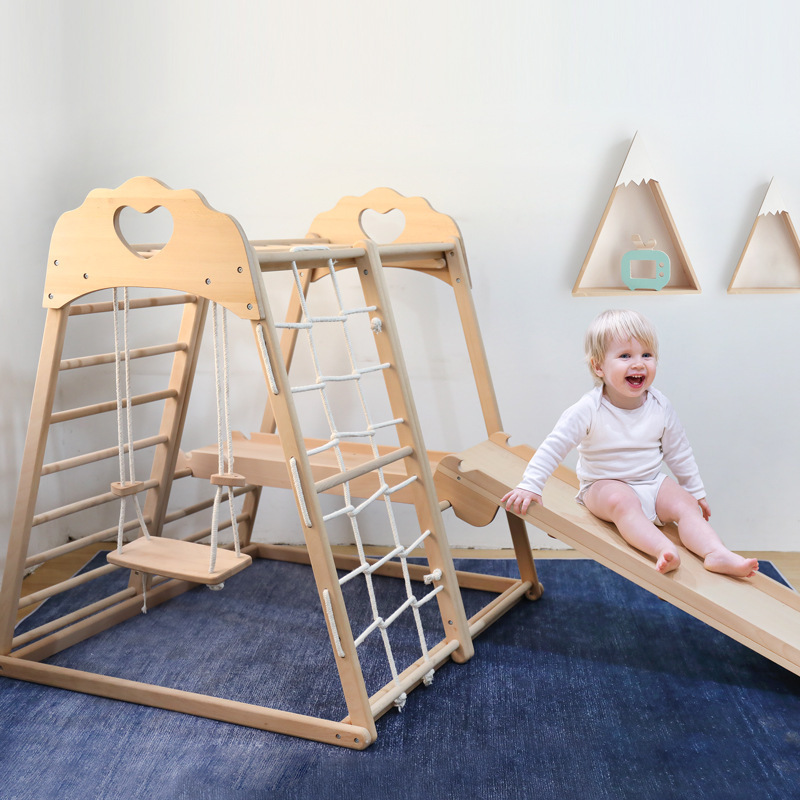 Toddler Climbing Toys Indoor Playground Climbing Toys Climber Play set with Slide Climbing Rock/Net Monkey Bars and Swing