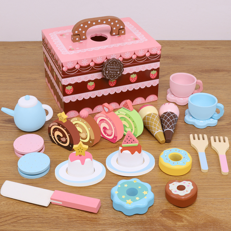 Cake Play Tea Party Dessert Set with Light Pretend Play Cutting Food Set for Birthday Party Ice Cream Toy Parent-child game