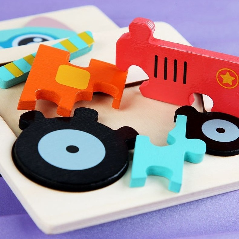 3D Traffic Cartoon Animal Puzzle Early Education Building Blocks Educational Toy Montessori Wooden for Children Wood Unisex <50