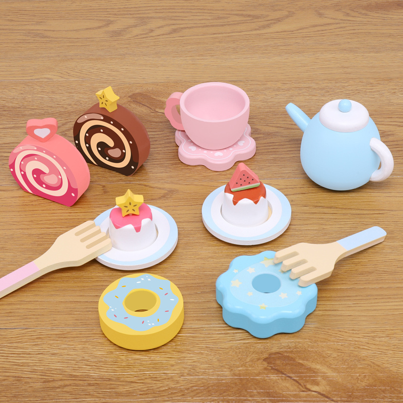 Cake Play Tea Party Dessert Set with Light Pretend Play Cutting Food Set for Birthday Party Ice Cream Toy Parent-child game