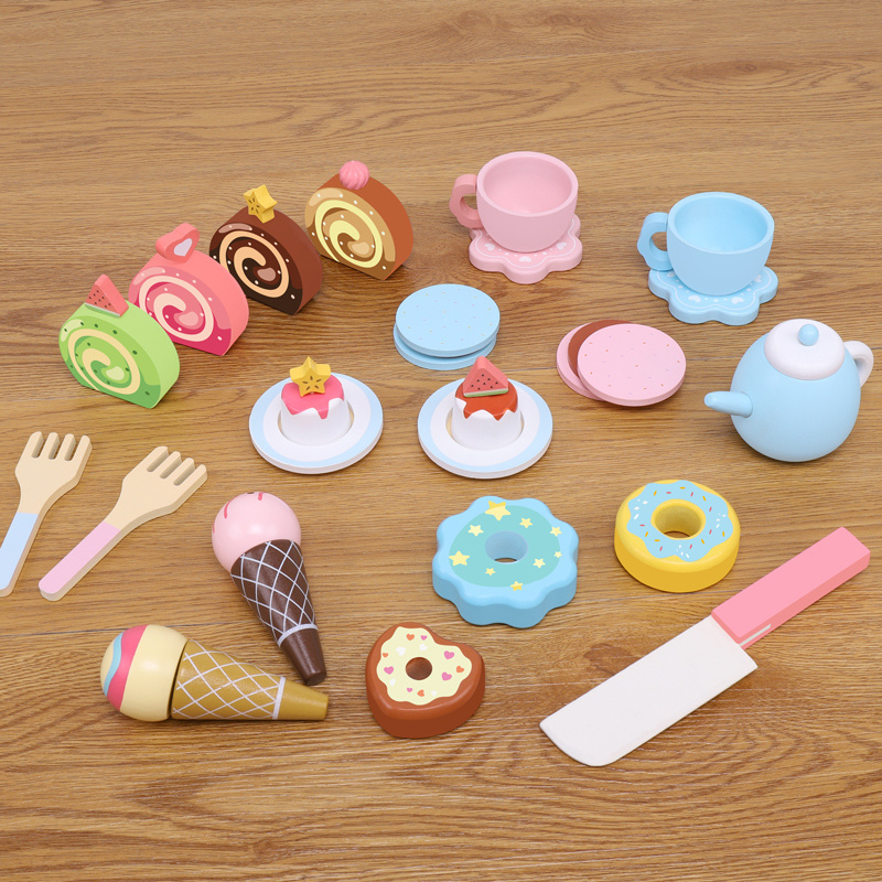 Cake Play Tea Party Dessert Set with Light Pretend Play Cutting Food Set for Birthday Party Ice Cream Toy Parent-child game