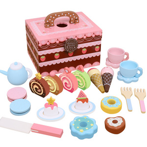 Cake Play Tea Party Dessert Set with Light Pretend Play Cutting Food Set for Birthday Party Ice Cream Toy Parent-child game