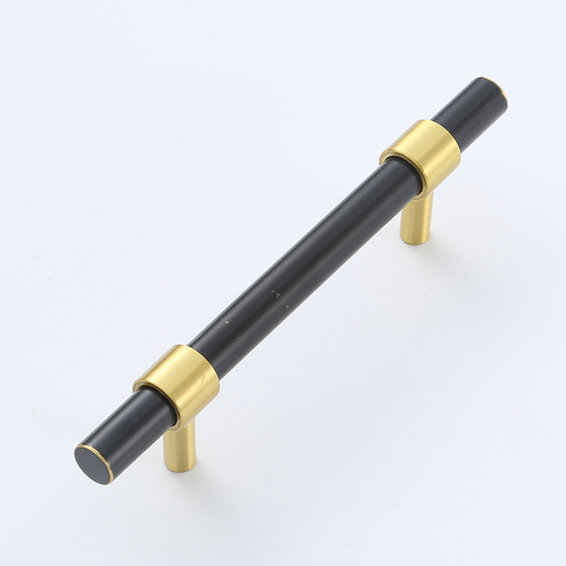 Nordic Luxury Cupboard Handle Black Gold Knurled Kitchen Door Pull Satin Brass T Bar Cabinet Handle