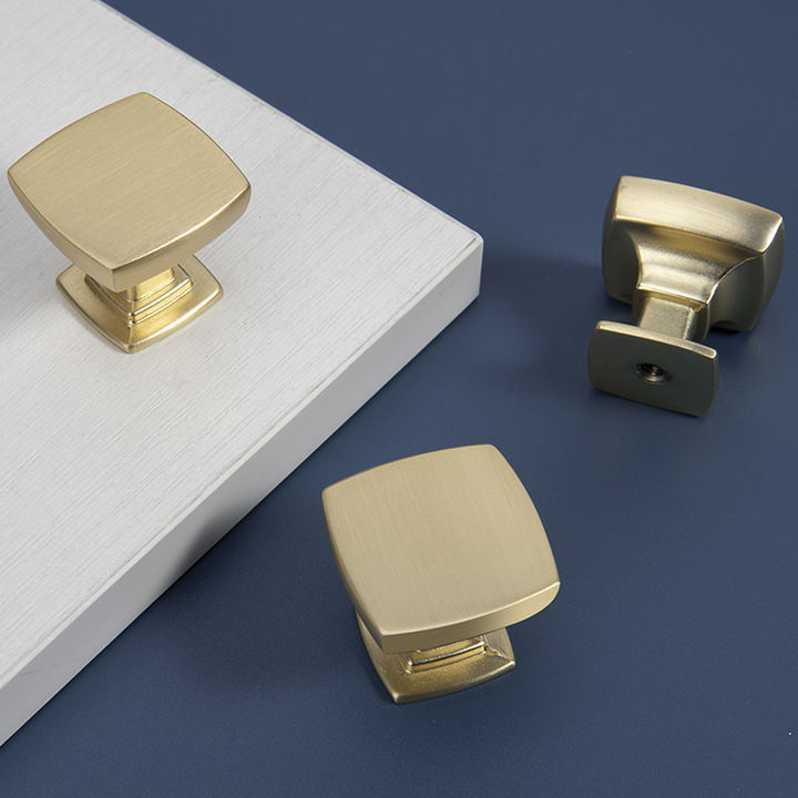 Modern Solid Brass Knobs Shoe Cabinets Handles And Pulls Brushed Gold Square Knob For Dresser Drawer