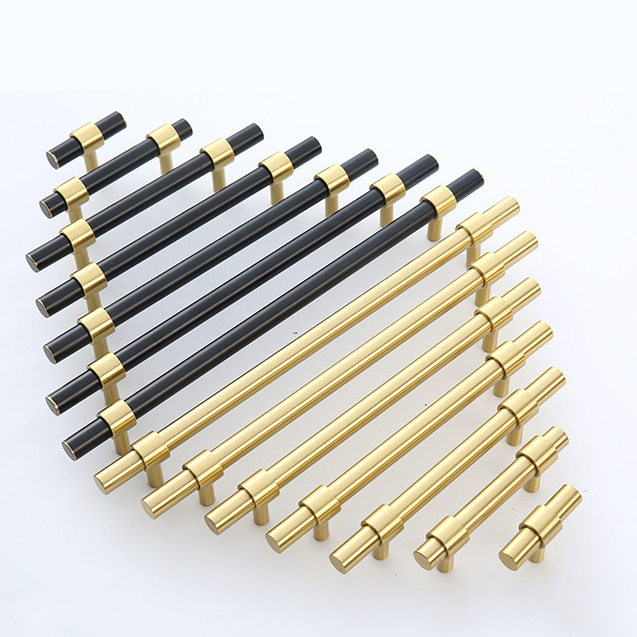 Nordic Luxury Cupboard Handle Black Gold Knurled Kitchen Door Pull Satin Brass T Bar Cabinet Handle