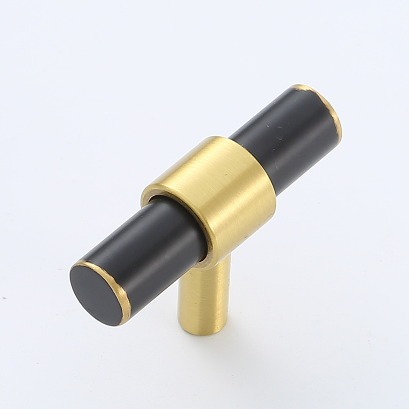 Nordic Luxury Cupboard Handle Black Gold Knurled Kitchen Door Pull Satin Brass T Bar Cabinet Handle