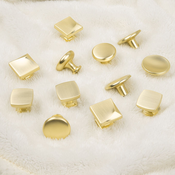 Modern Solid Brass Knobs Shoe Cabinets Handles And Pulls Brushed Gold Square Knob For Dresser Drawer