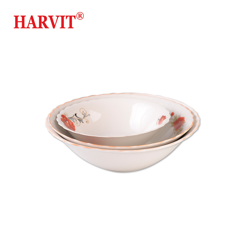 Small table decoration bowl white ceramic cut edge salad bowls