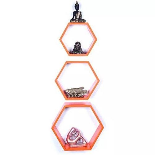 Hexagon floating shelves set of 3 Dark wood Living Room Furniture Home Furniture Hot Sell For Decoration Home Hotel & Restaurant