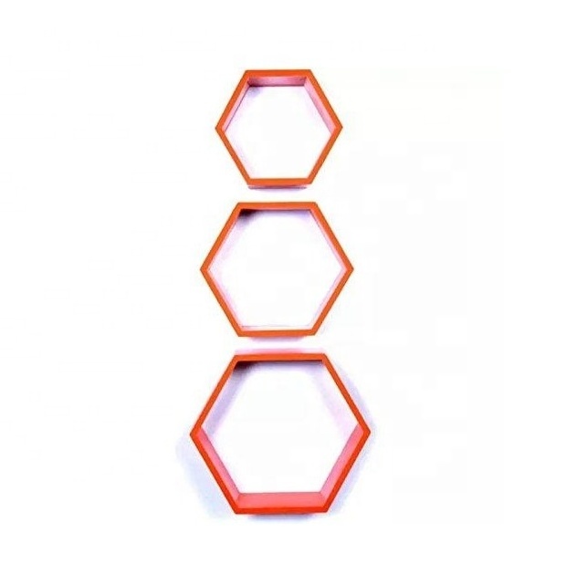 Hexagon floating shelves set of 3 Dark wood Living Room Furniture Home Furniture Hot Sell For Decoration Home Hotel & Restaurant