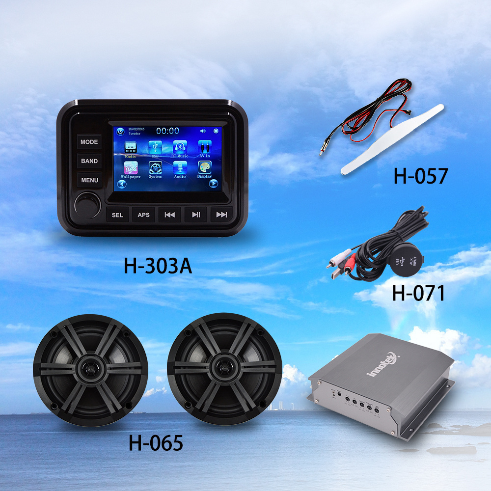 Hasda Marine Stereo Speakers Package Waterproof Radio Boat Sound System AM FM Receiver USB MP5 Player With Boat Grey Speakers