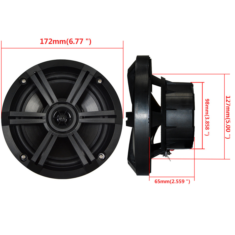 6.5 Inch Dual Marine Speakers - 2 Way Waterproof and Weather Resistant Outdoor Audio Stereo Sound System with 200W (Black)