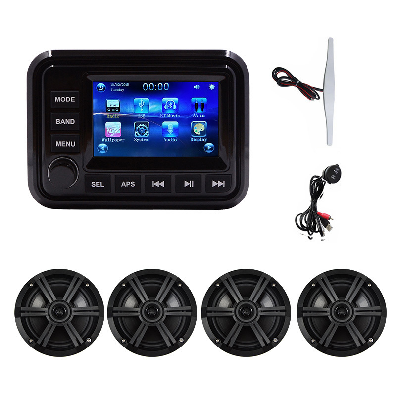 Hasda Marine Stereo Speakers Package Waterproof Radio Boat Sound System AM FM Receiver USB MP5 Player With Boat Grey Speakers