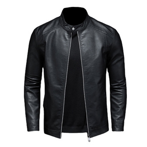 Real Leather Sheepskin Aniline Zipper Gatsby Black Men Biker Jacket with Quilted Black Lining and Inside Outside Pockets