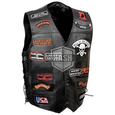 Custom Leather Vest Waistcoat Biker Motorcycle Men Club Cut Style Classic Leather Biker Vest in unique style with Patch work