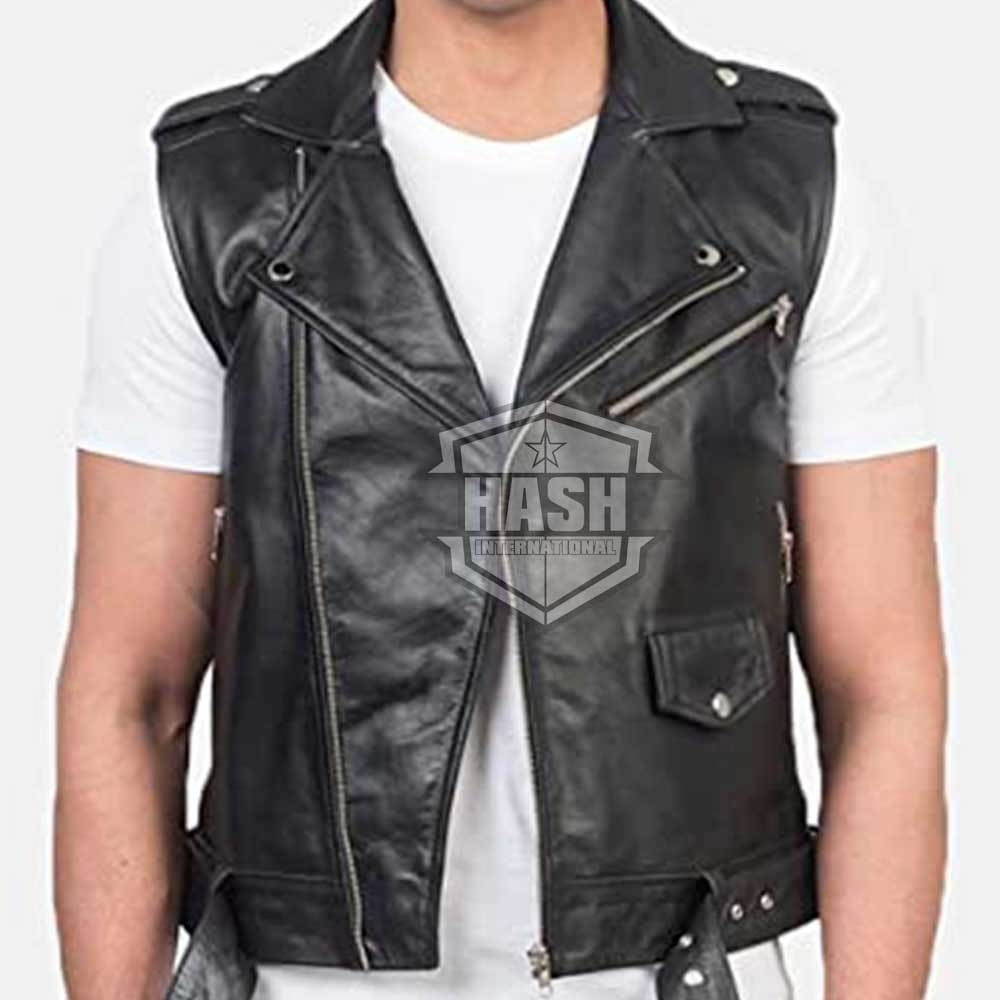 Custom Leather Vest Waistcoat Biker Motorcycle Men Club Cut Style Classic Leather Biker Vest in unique style with Patch work