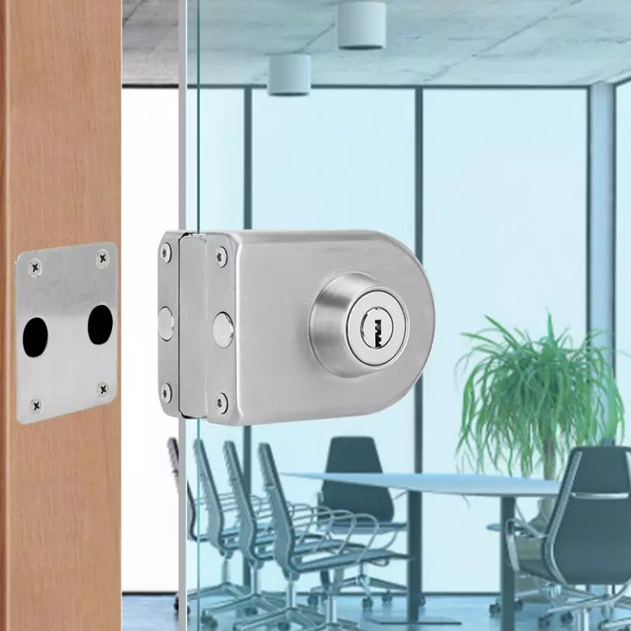 smart door Square Single Glass Door Lock Latch Stainless Iron Office No Drilling Security Lock