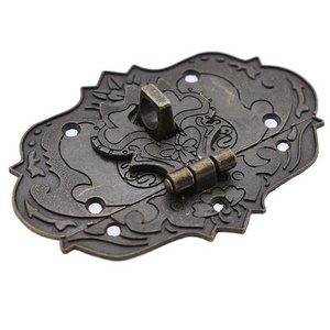 84X65mm Vintage Style Antique Brass Hasp Retro Embossing Decorative Latch for Jewelry Box Wooden Chest Cabinet