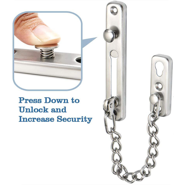 Stainless steel home  security hotel chain door guard with spring anti-theft lock