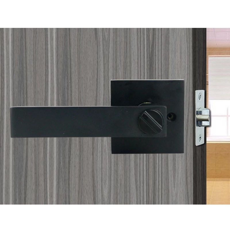 Door Handle Door Handle Lock Square Channel Privacy Interior Bedroom Room Bathroom Three-Bar Spherical Lock-Black