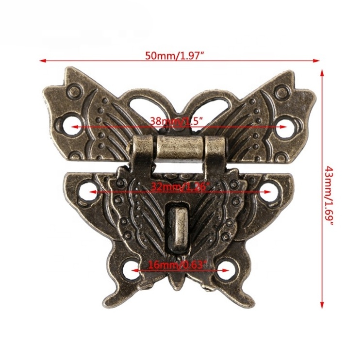 50X43cm Butterfly Design Antique Bronze Hasp Latch Jewelry Wooden Lock Cabinet Buckle Case Locks Handle Hardware Accessory