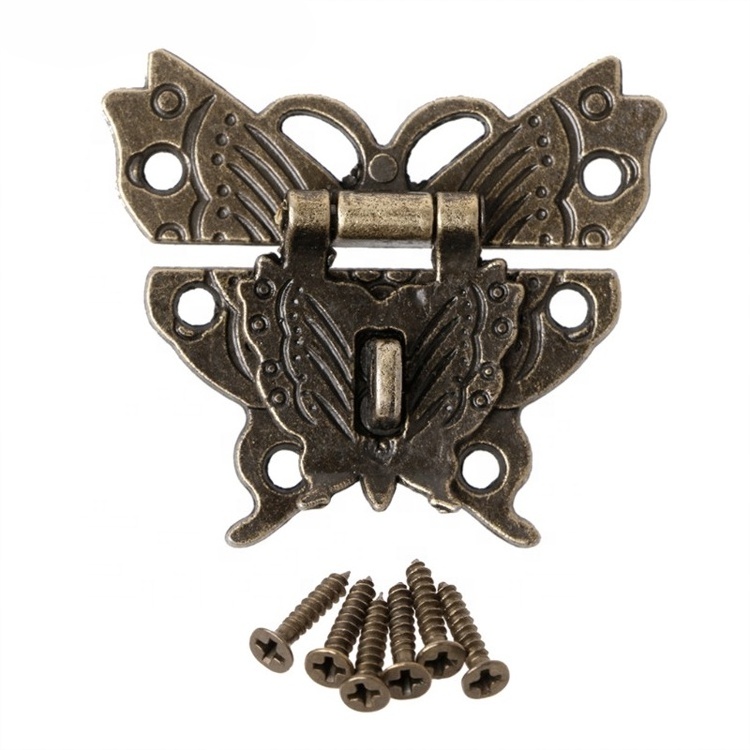 50X43cm Butterfly Design Antique Bronze Hasp Latch Jewelry Wooden Lock Cabinet Buckle Case Locks Handle Hardware Accessory