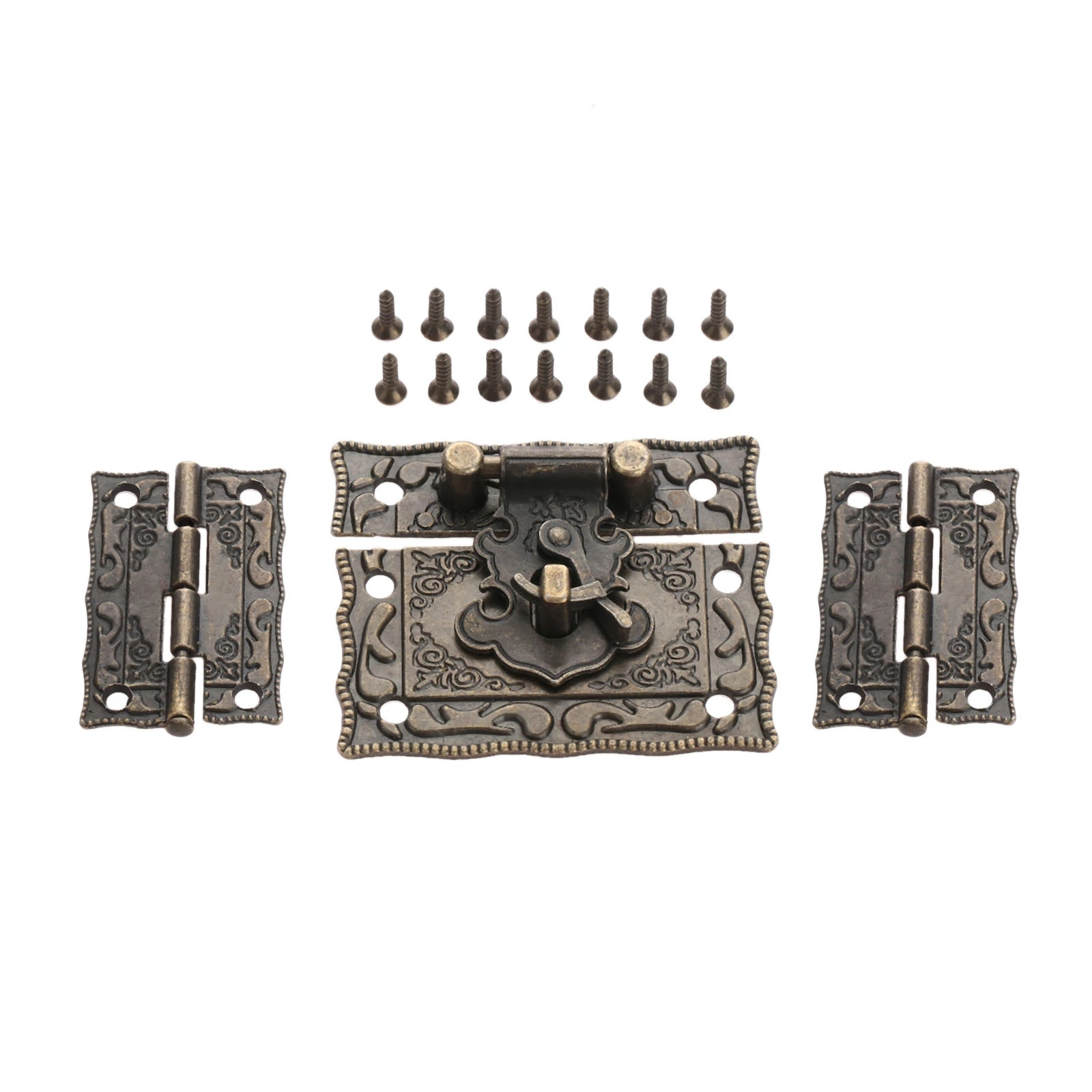 Antique Bronze Padlock Lock Jewelry Wood Box Latch Hasp Clasp +2pcs Suitcase Cabinet Hinge Vintage Furniture Decorative Hardware