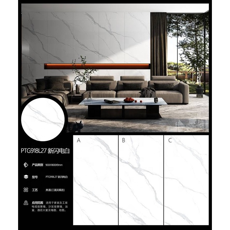 900x1800mm New Materials Glossy Big Slab White Gold Vein Marble Floor And Wall Tile Rock Beam For Home