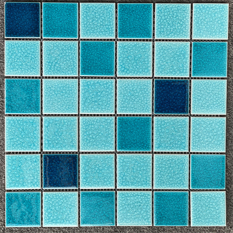 Colors Ceramic Swimming Pool Tile For Hotel Pool  Ice Crack Square Mix Blue Porcelain Swimming Pool Mosaic