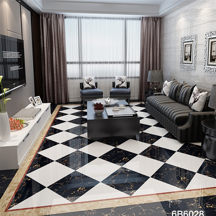 60x60 80x80 Glossy Marble Floor Tiles  Polished Glazed Porcelanto Porcelain Black Ceramic Tile