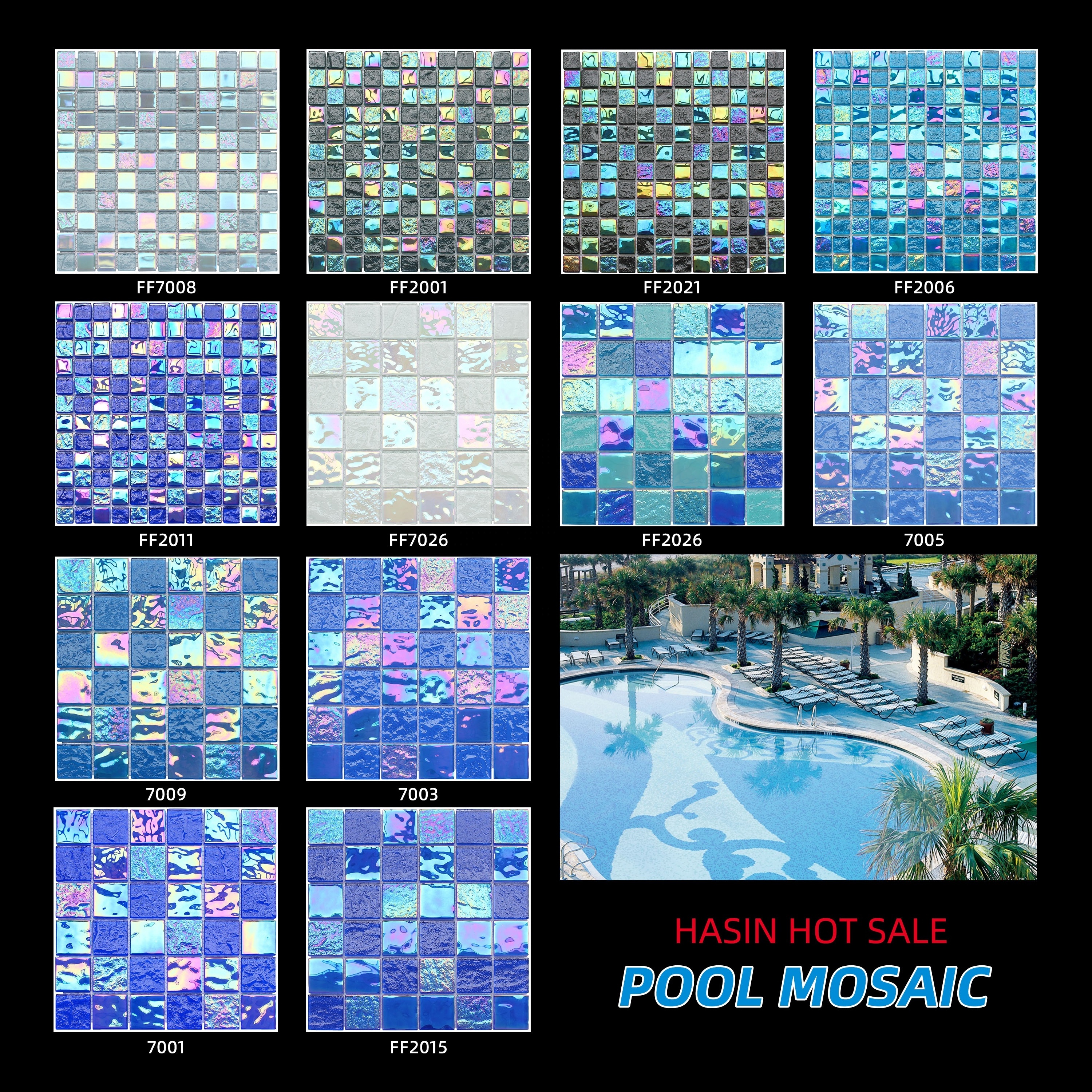 Factory Price Blue hot melt swimming pool Mosaic crystal glass Mosaic tile For Pool Floor Border Mosaic